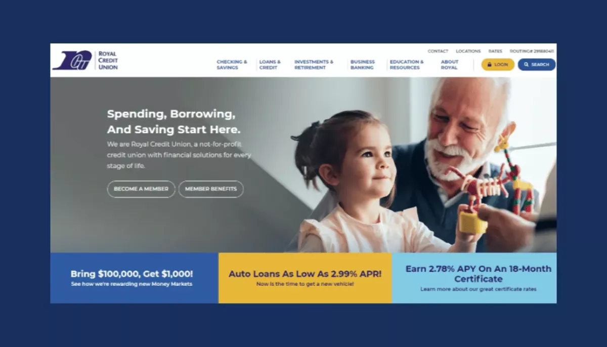 Screenshot of Royal Credit Union website