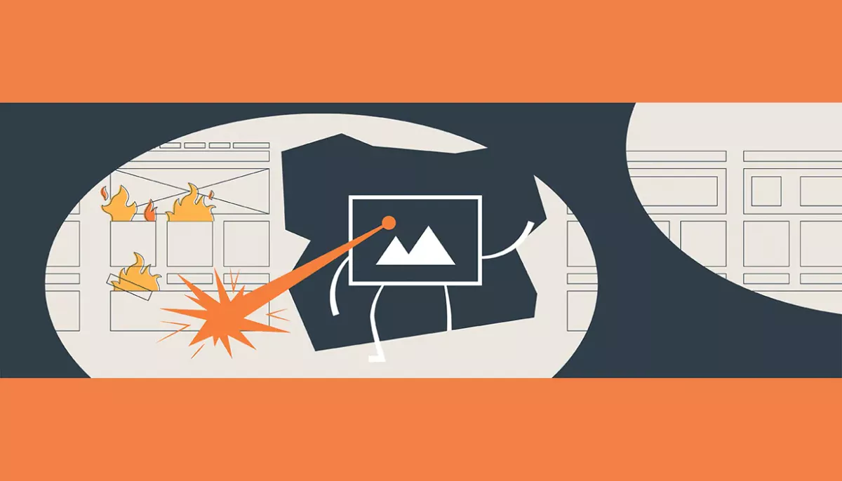 Cartoon computer putting out a fire