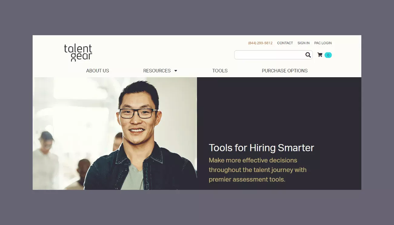 Screenshot of new TalentGear website