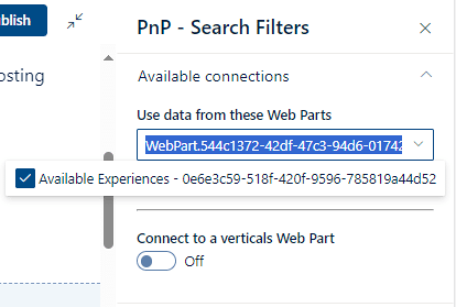 Search results webpart available connection dropdown.