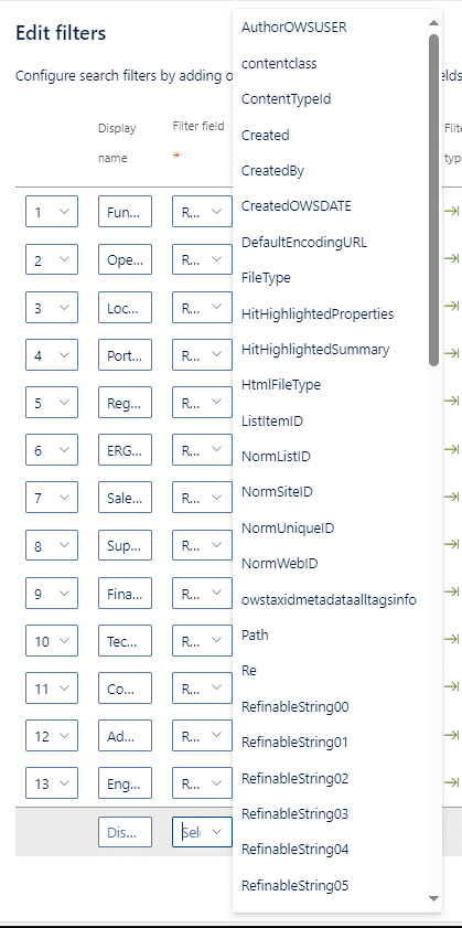 Dropdown with selected properties in Search Results webpart.