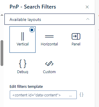 PnP search filter layout selection.