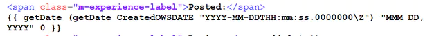 HTML showing the dates being pulled through.