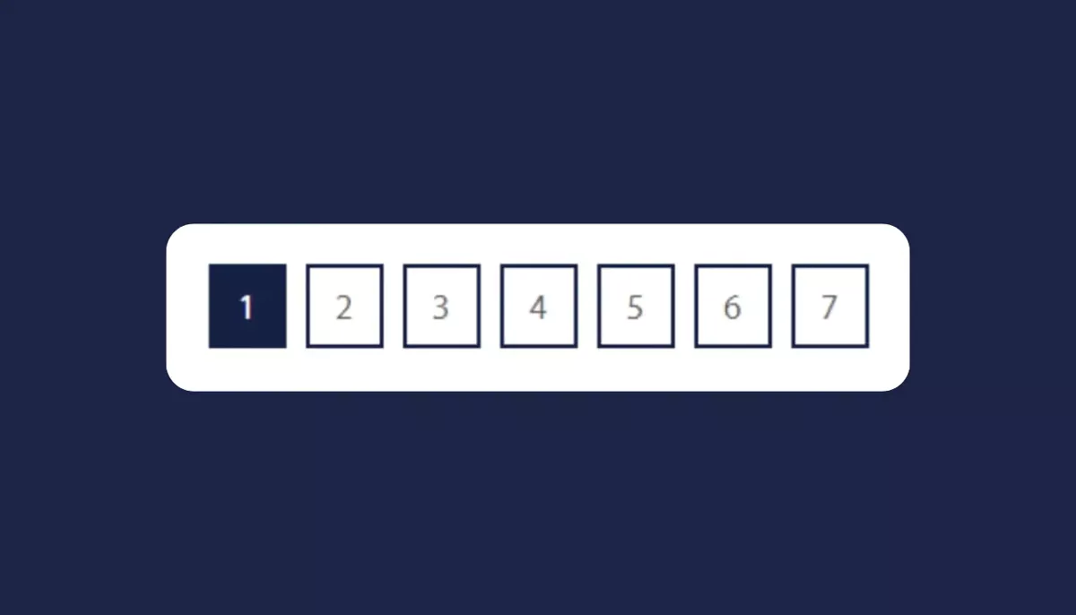 A series of pagination buttons with a navy background behind.