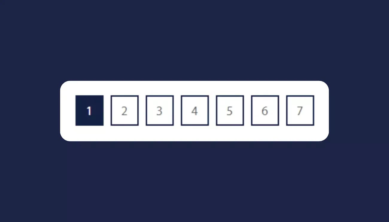 A series of pagination buttons with a navy background behind.