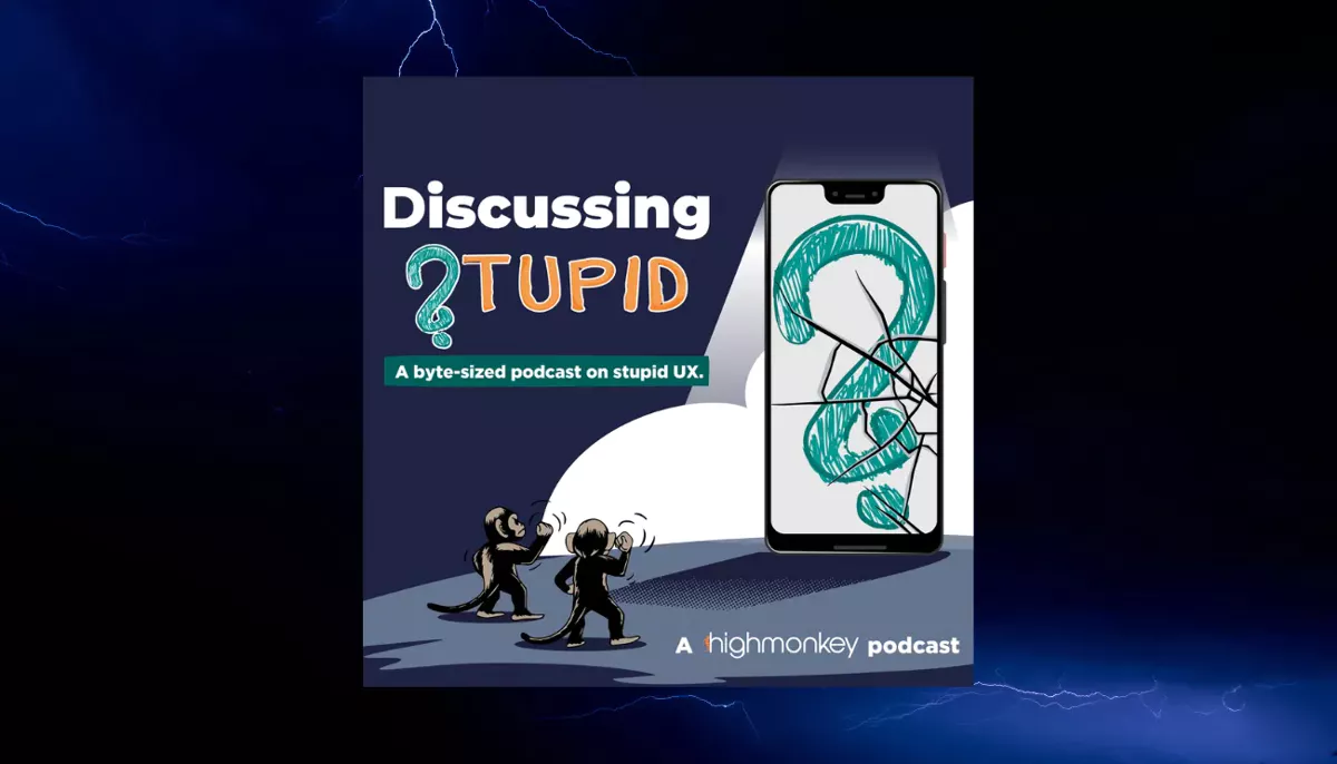 New Discussing Stupid podcast cover art in front of a background of dark lightning.