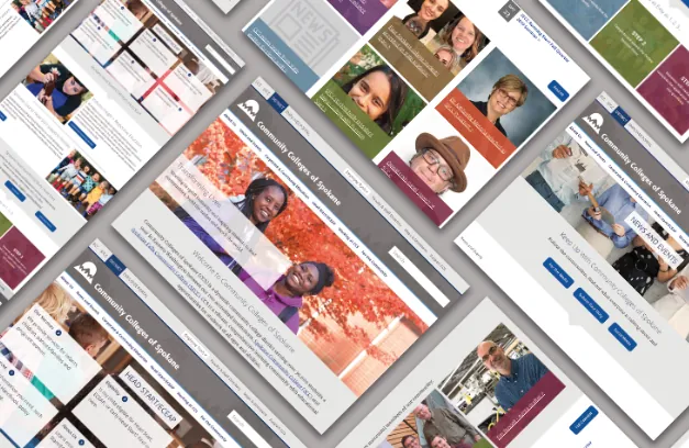 A collage of redesigned CCS web pages displayed at an angle.