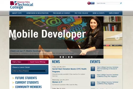 CVTC website in 2014, prior to rebuild.