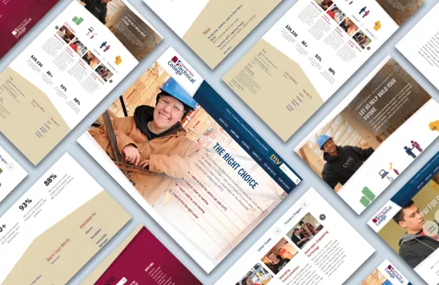 A collage of redesigned CVTC web pages displayed at an angle.