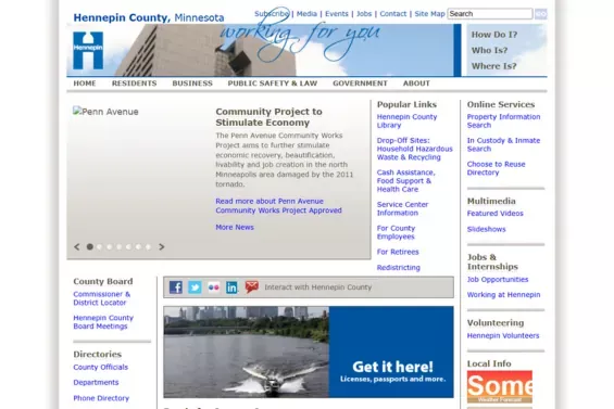 The Hennepin County website in 2012, prior to rebuild