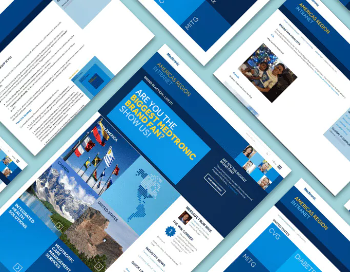 Collage of screenshots from Medtronic's Americas Region Intranet.