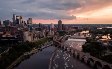 Bird's-eye view of the Minneapolis skyline