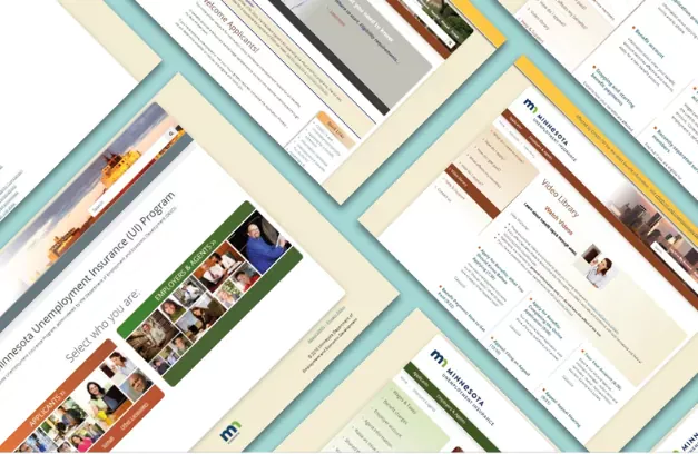 A collage of redesigned UIMN.org web pages displayed at an angle.