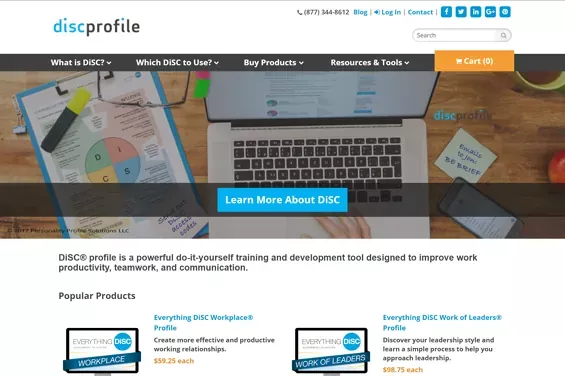 DiSC Profile's 2017 homepage.
