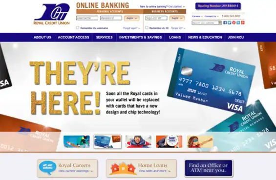 Royal Credit Union’s 2017 homepage before its redesign, featuring a promotional banner for new card designs.