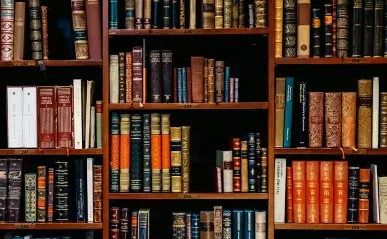 A well-organized bookshelf filled with books.